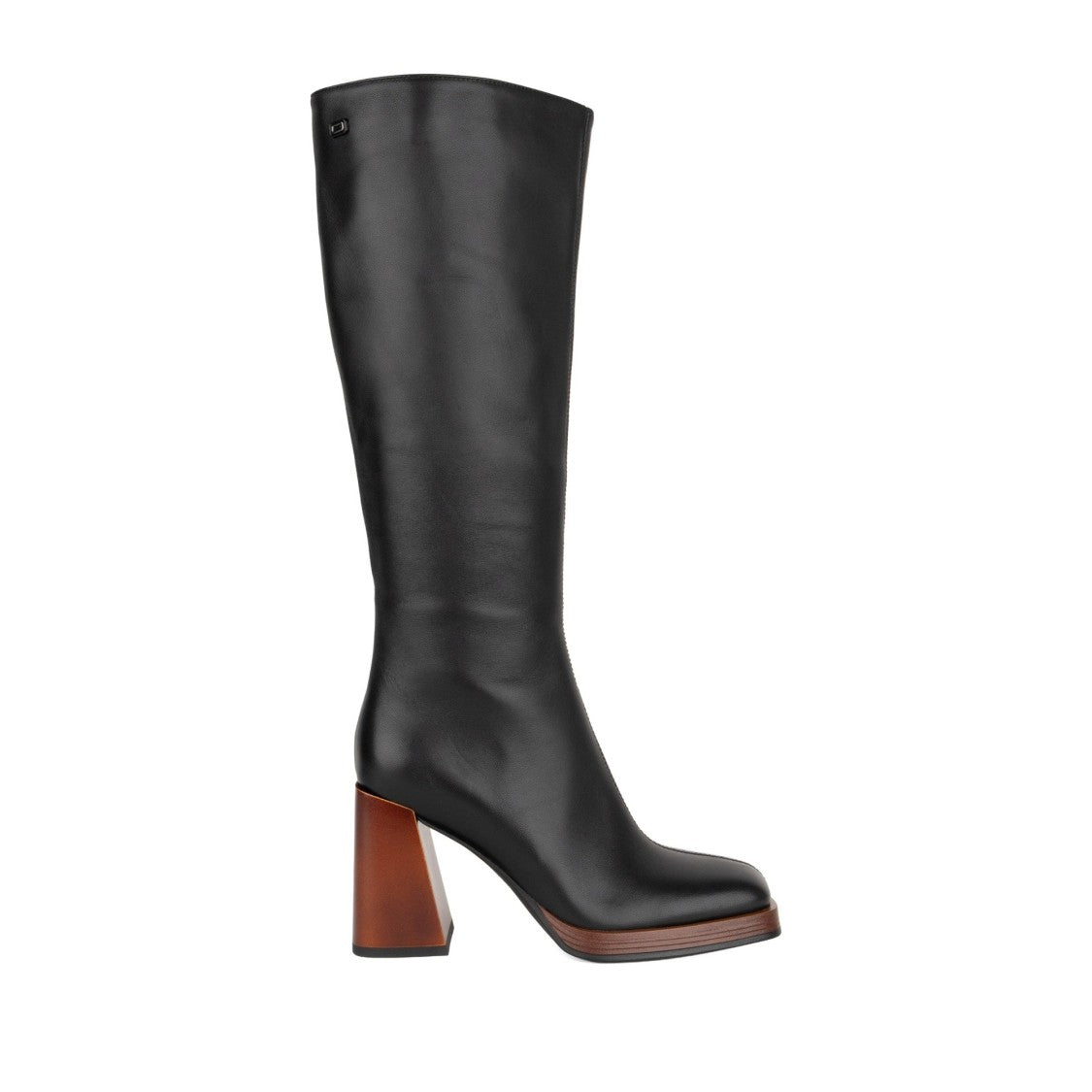 Linda Baumann Black Smooth Leather Contrasting Block Heel Tall Boots