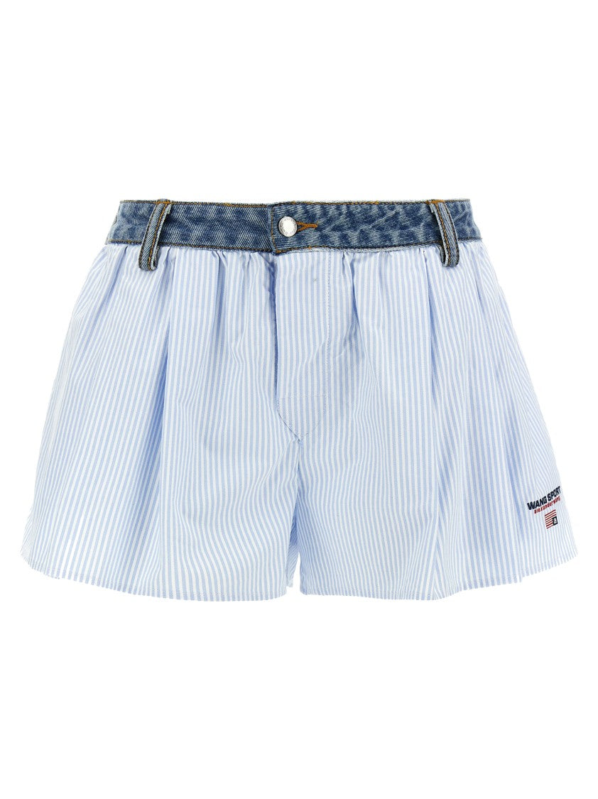 T By Alexander Wang Oxford Striped Cotton Boxer Shorts With Pleats