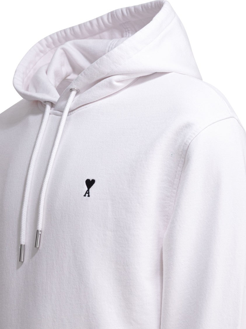 Ami Paris Cotton Hoodie With Adjustable Drawstrings And Embroidered Detail