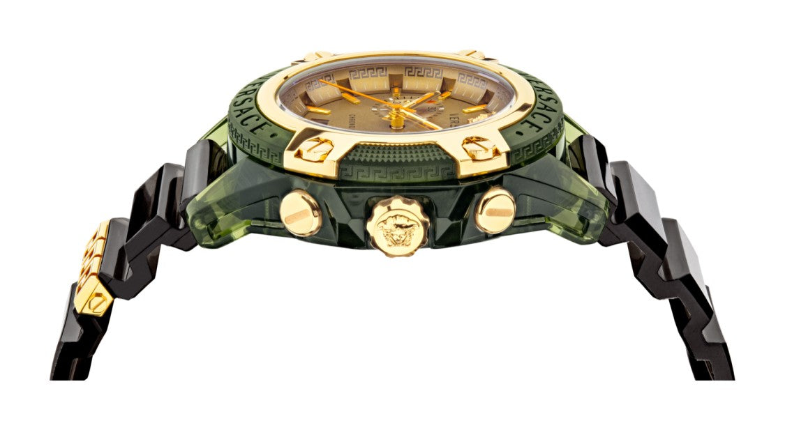 Versace Icon Active Chronograph With Gold Dial And Green Case