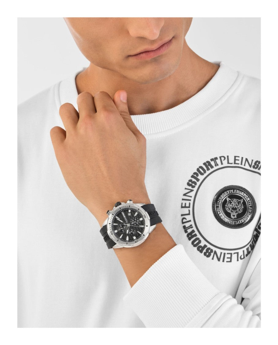 Plein Sport Chronograph Watch With Black Enamel Dial And Stainless Steel Case