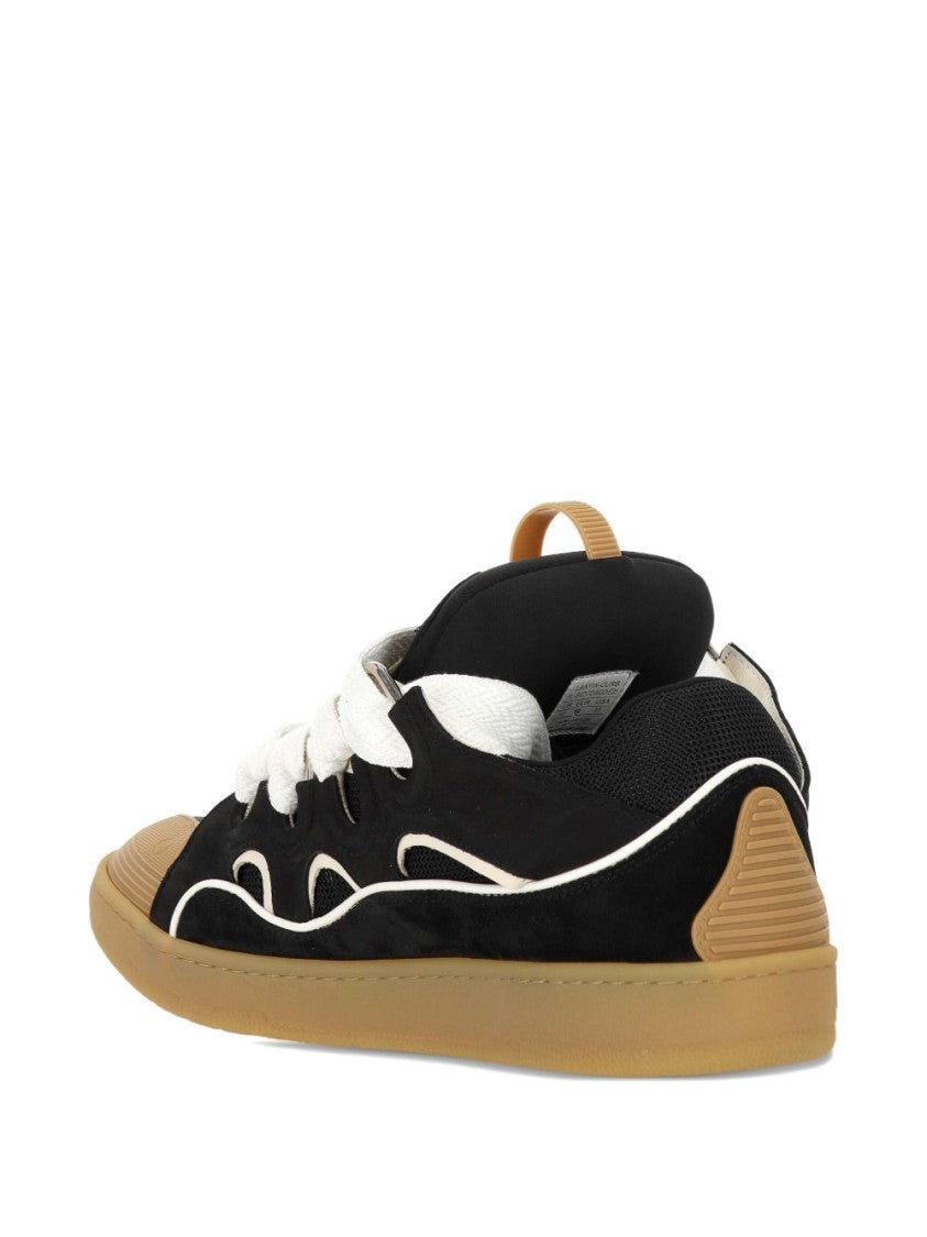 Lanvin Black Wave Detail Perforated Lace Sneakers