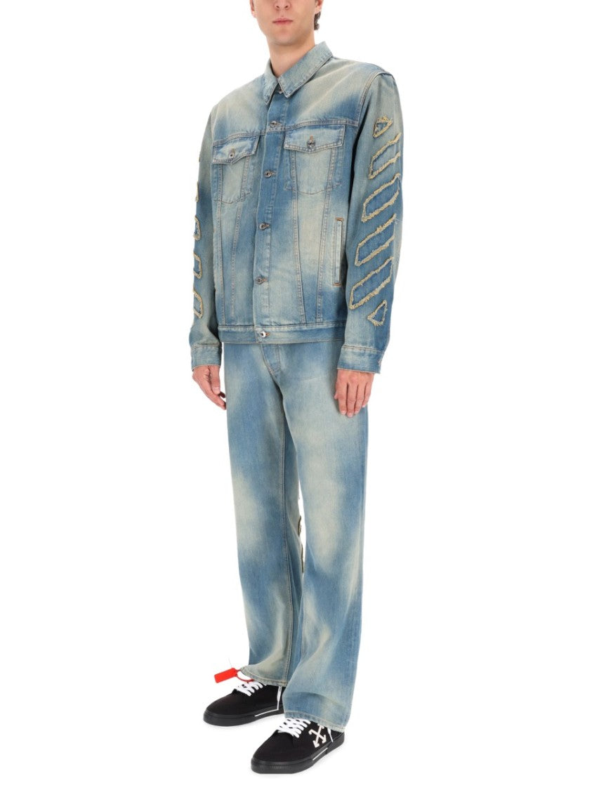 Off-White Raw Patch Distressed Denim Jacket