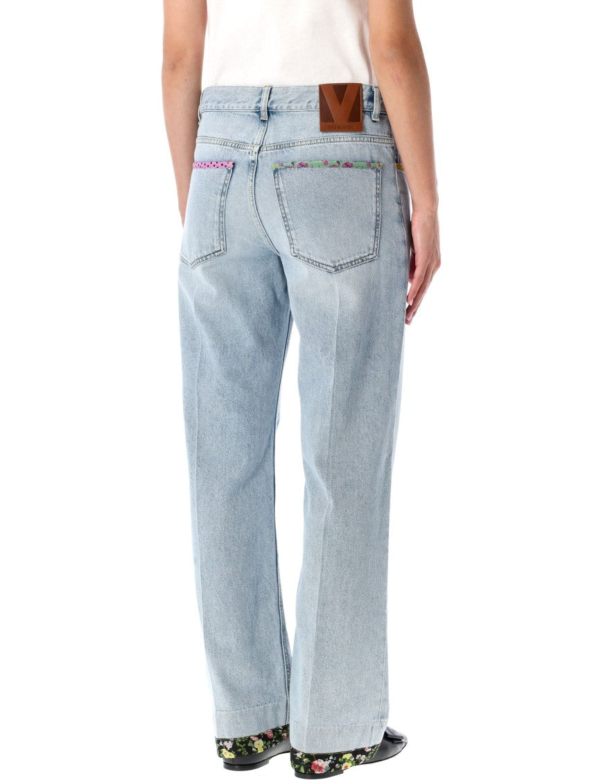 Valentino Garavani Valentino Light Wash Jeans With Trims