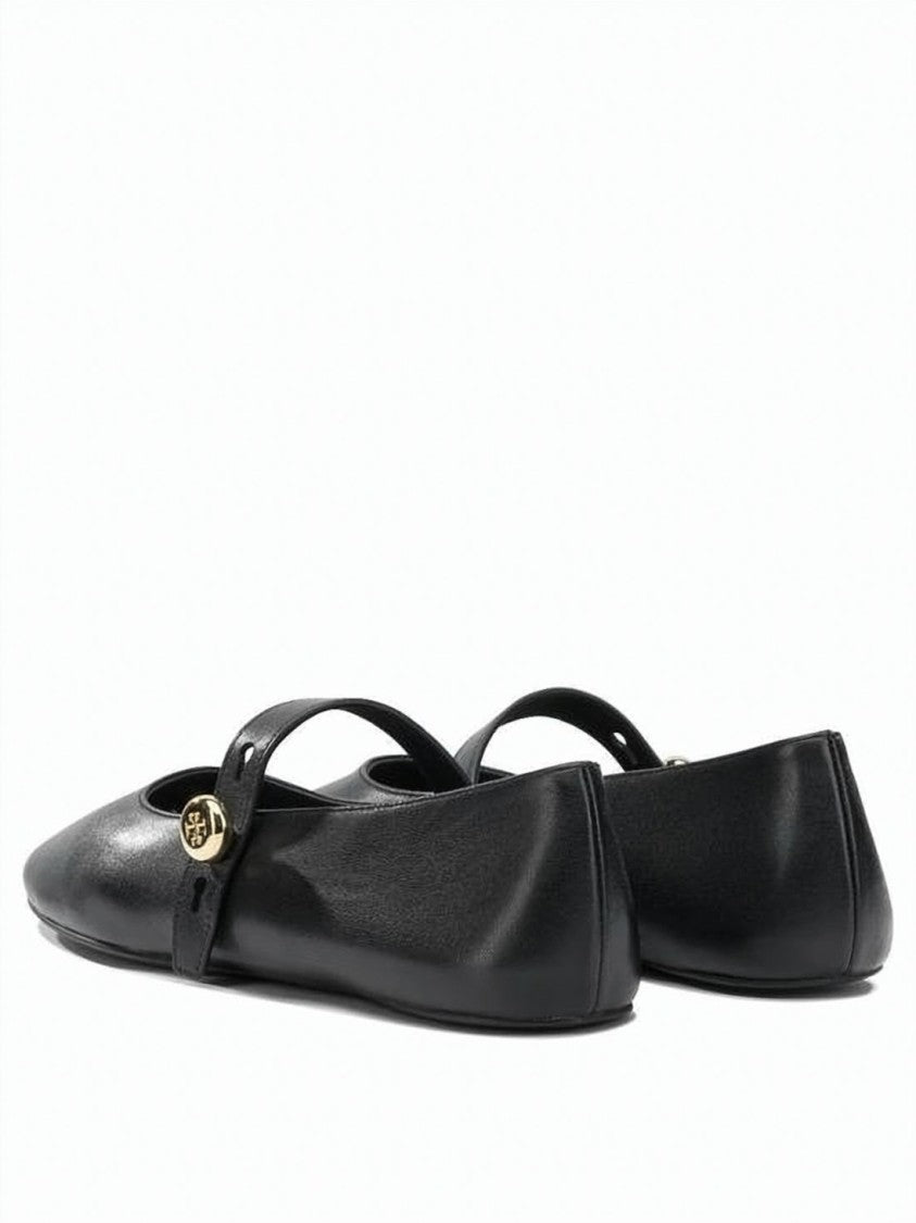 Tory Burch Smooth Leather Mary Jane Flats With Gold-Tone Buckle