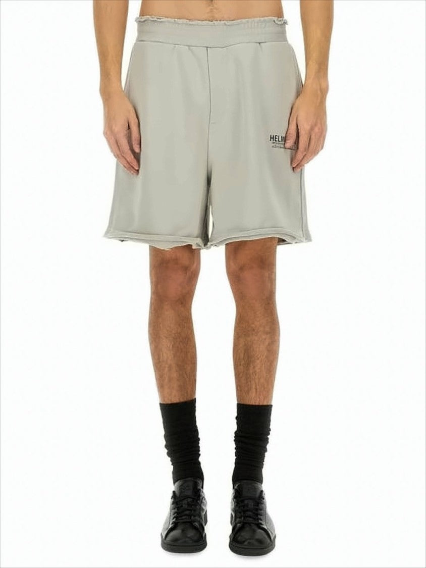 Helmut Lang Relaxed-Fit Gray Cotton Shorts With Raw-Edge Hem