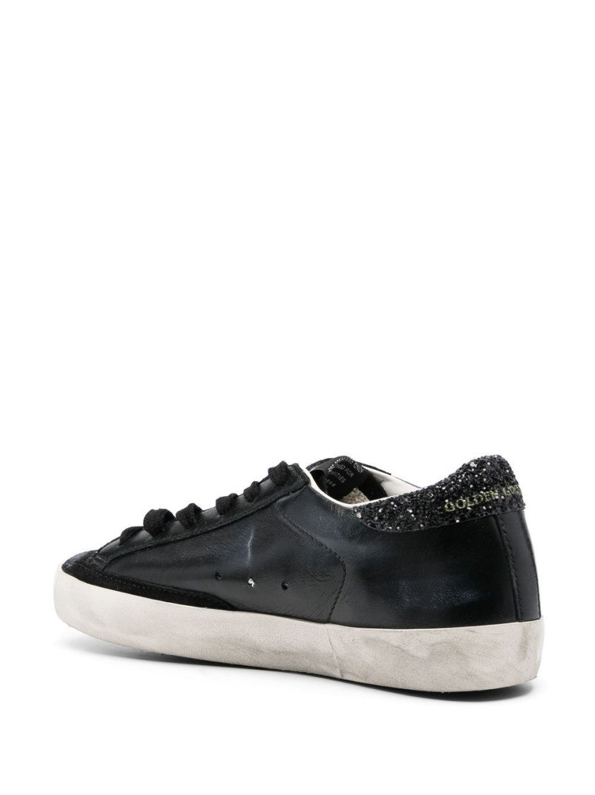 Golden Goose Black Glitter Heel Vintage Low-Top Sneakers