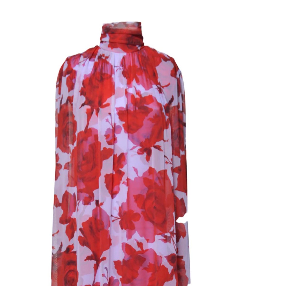 Msgm Maxi Dress With High Neckline And Cape-Like Sleeves