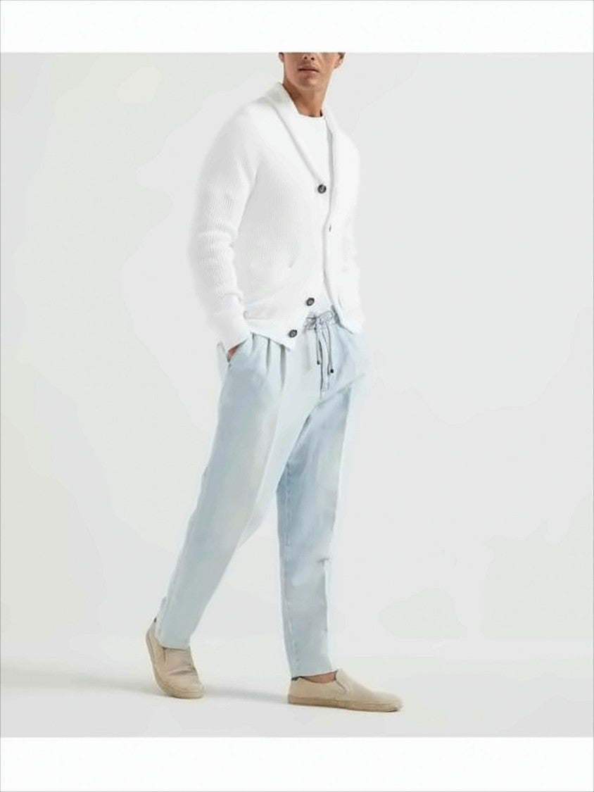 Brunello Cucinelli Light Blue Denim Pants With Relaxed Fit