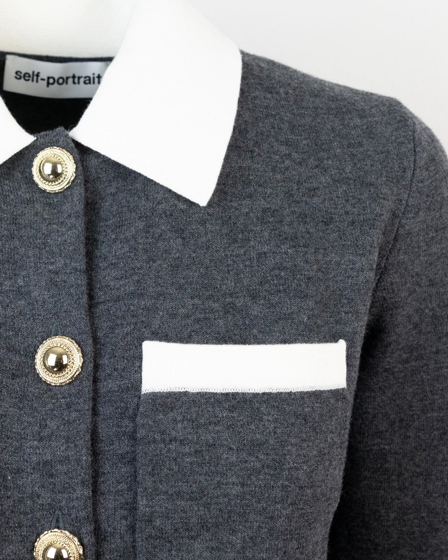Self-Portrait Grey Contrast Collar Cardigan