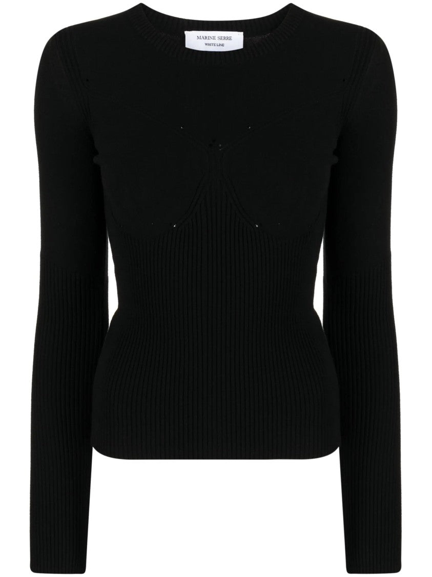Marine Serre Ribbed Knit Long Sleeve Top