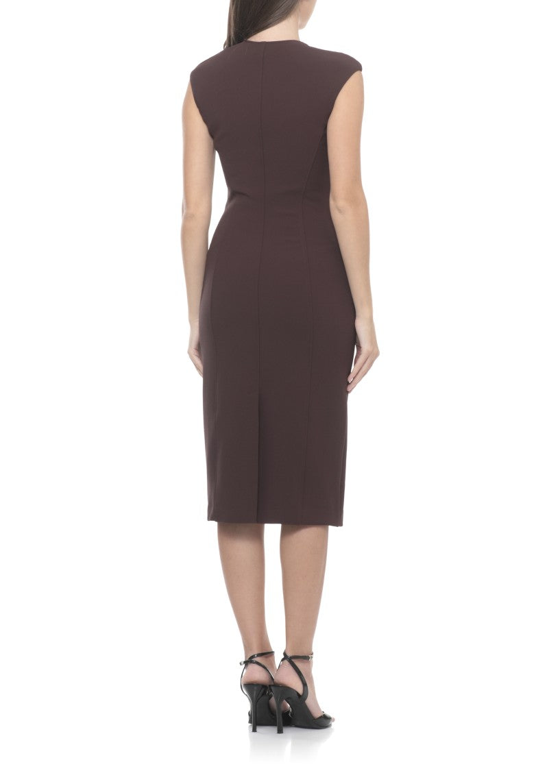 Elisabetta Franchi Fitted Midi Dress With Front Zip And Cutout Detail