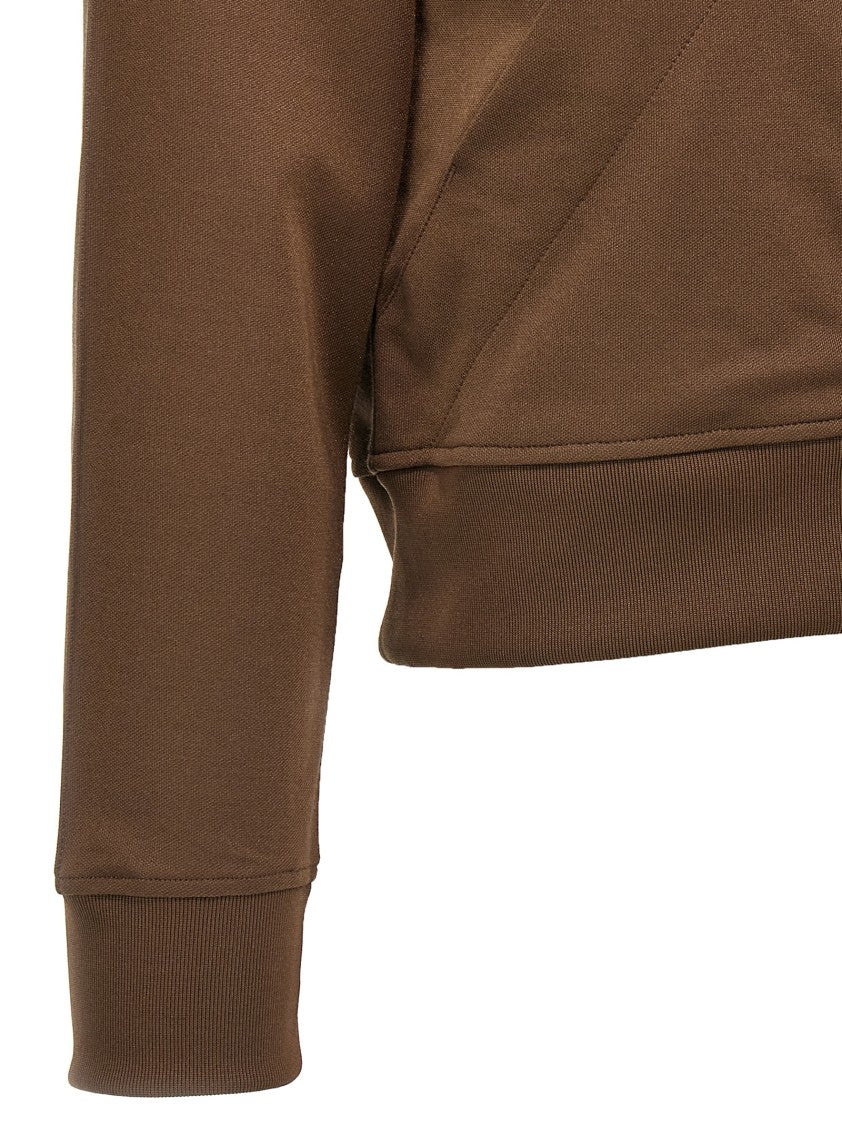 The Attico Cropped Brown Sweatshirt With Embossed Logo
