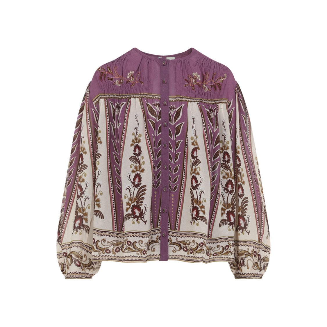 Farm Rio Multicolor Floral Print Blouse With Puff Sleeves