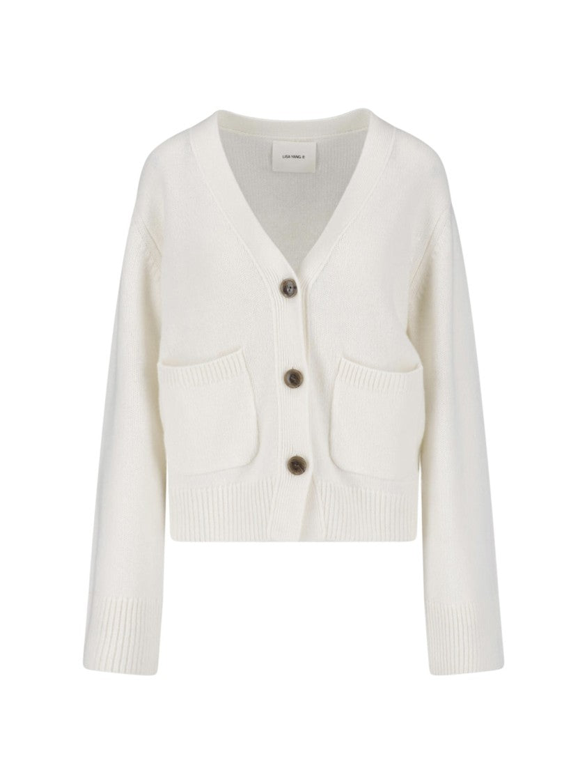Lisa Yang Cropped V-Neck Button Knit Sweater