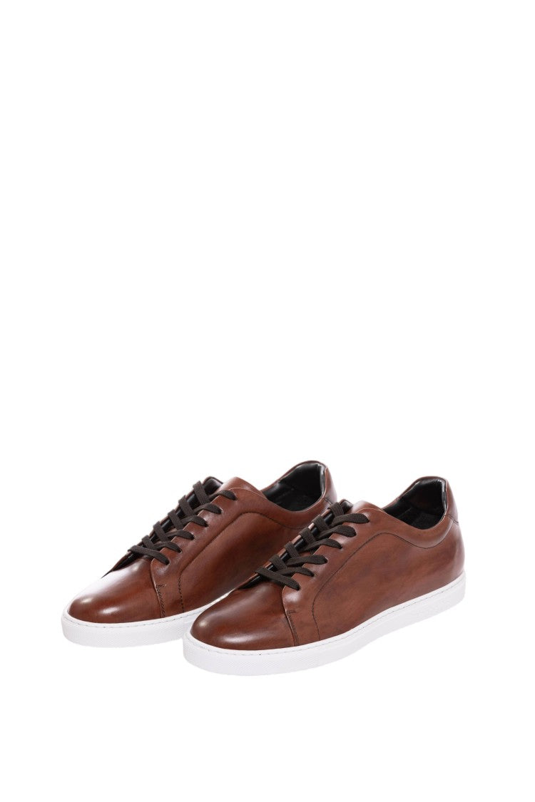 Pantofola D'oro Brown Hand-Tamponed Padded Collar Leather Sneakers
