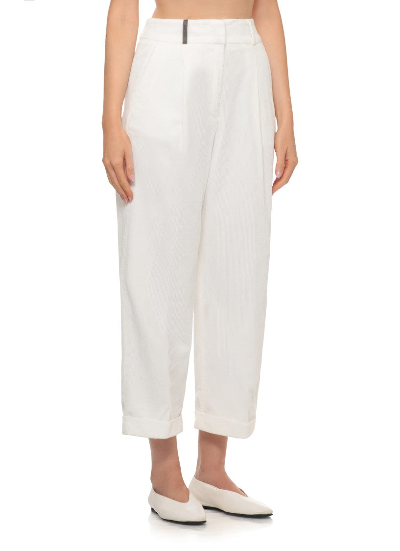 Peserico Ivory Cropped Corduroy Pants