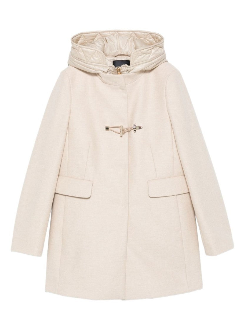 Fay Neutral Beige Long Coat With High Collar And Toggle Closure