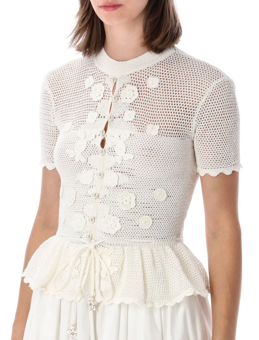 Self-Portrait Crochet Knit Floral Sweater
