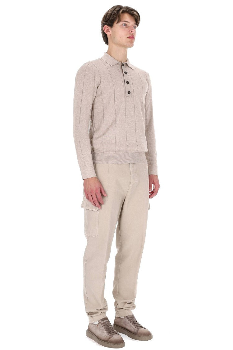 Eleventy Fine Cotton-Cashmere Long-Sleeve Polo With Horn Buttons