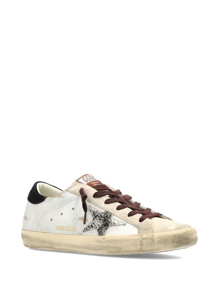 Golden Goose Distressed White Leather Low-Top Sneakers With Signature Star Detail