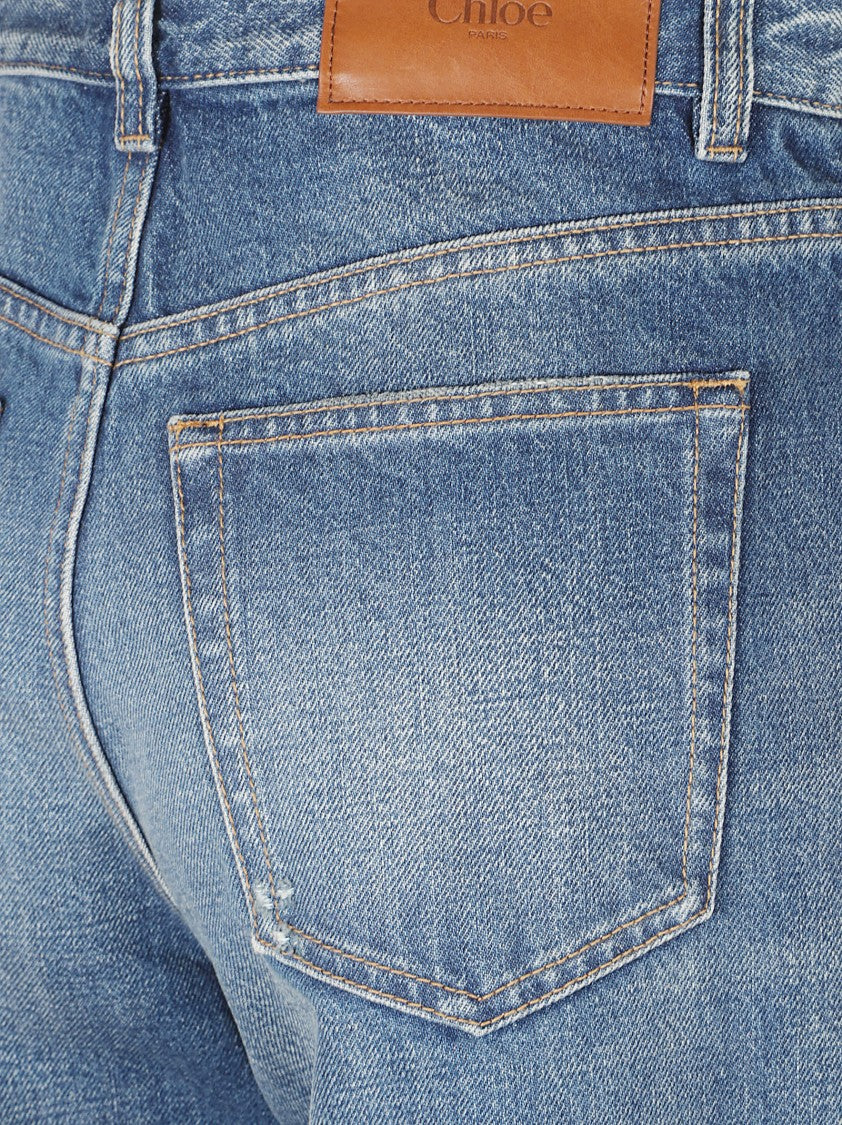 Chloé Indigo Cotton Fringed Flared Jeans