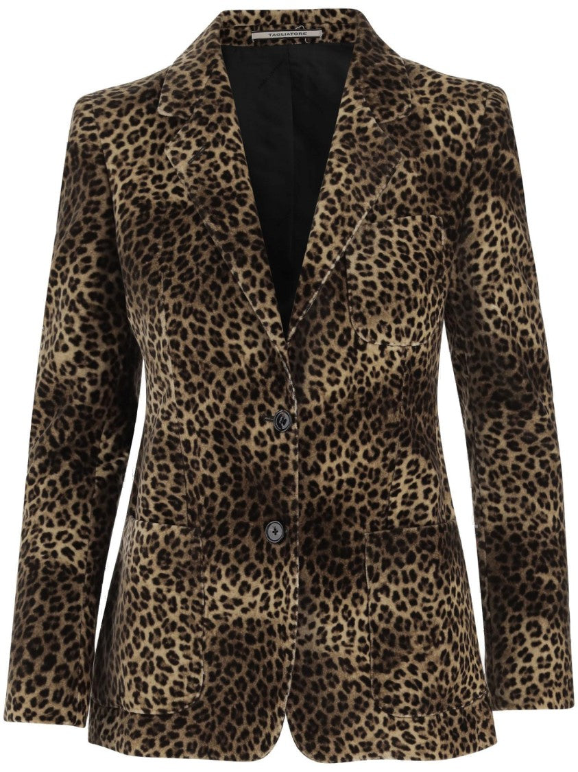 Tagliatore Cupro Jacket With Leopadrata Pattern