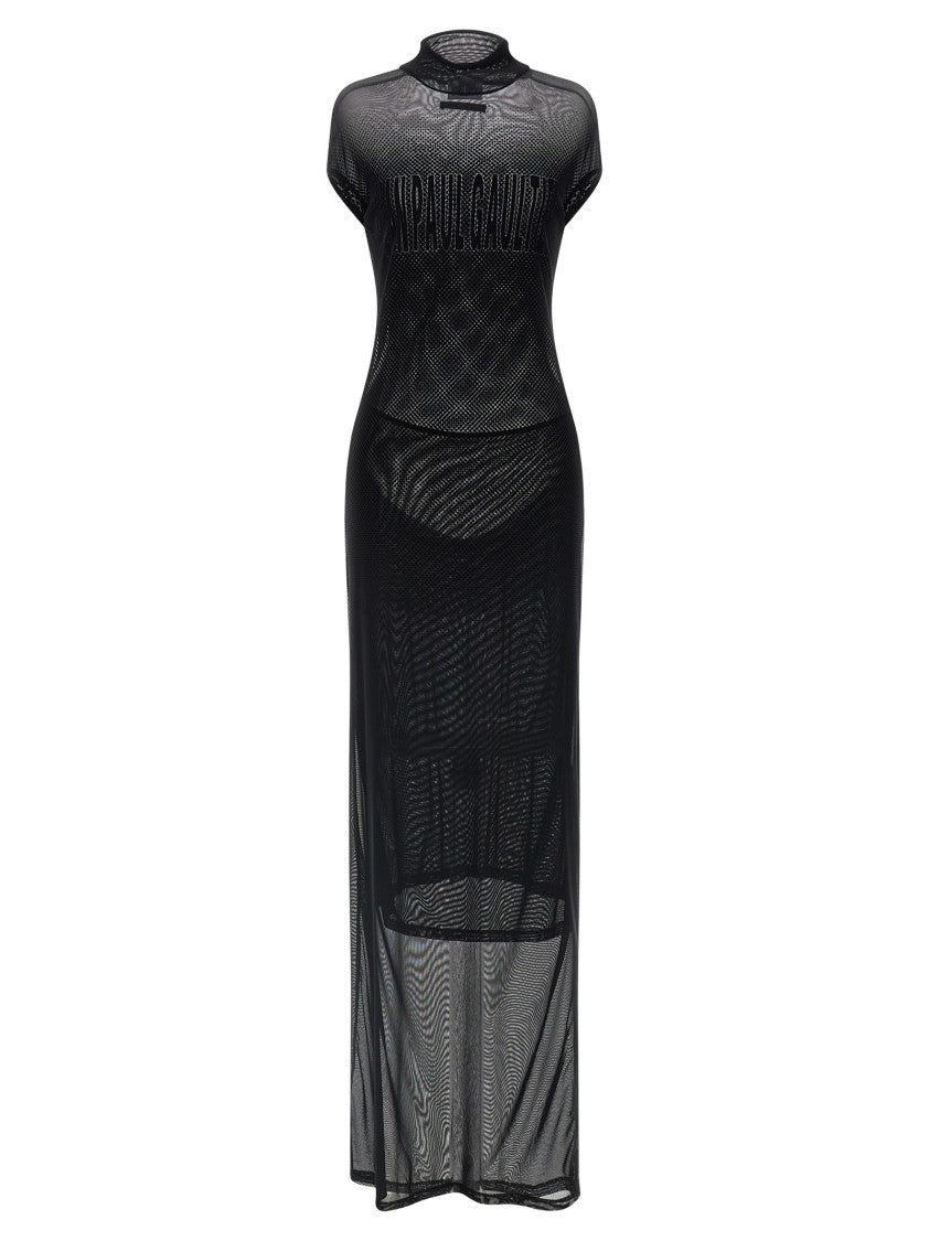 Jean Paul Gaultier Fluid Maxi Dress In Semi-Transparent Flocked Mesh