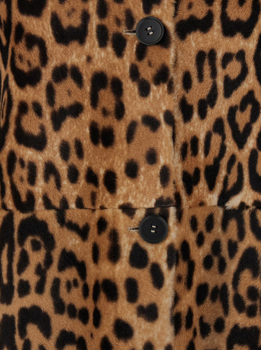 P.A.R.O.S.H. Brown Shearling Jacket With All-Over Leopard Print
