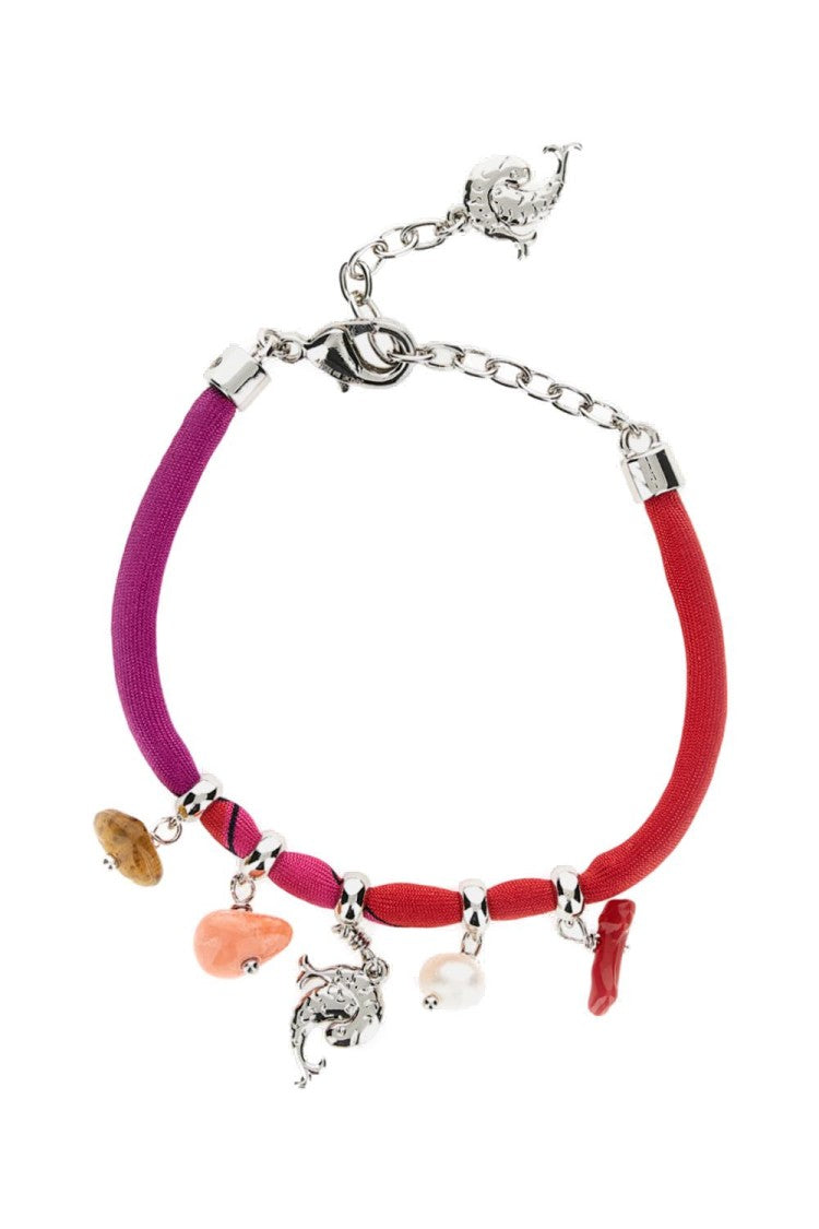 Emilio Pucci Fabric Bracelet With Colorful Charms And Silver Dolphin