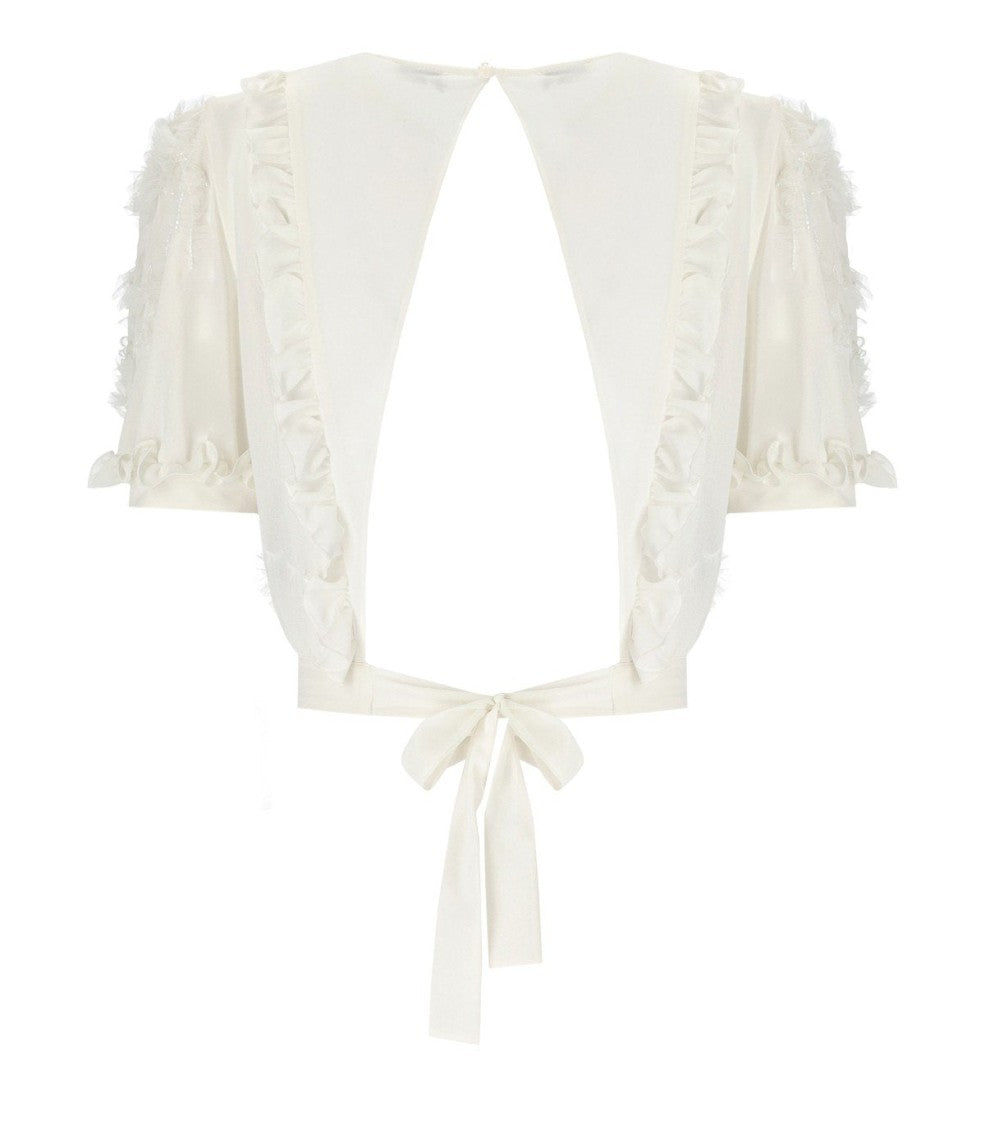 Elisabetta Franchi Ivory Ruffled Top