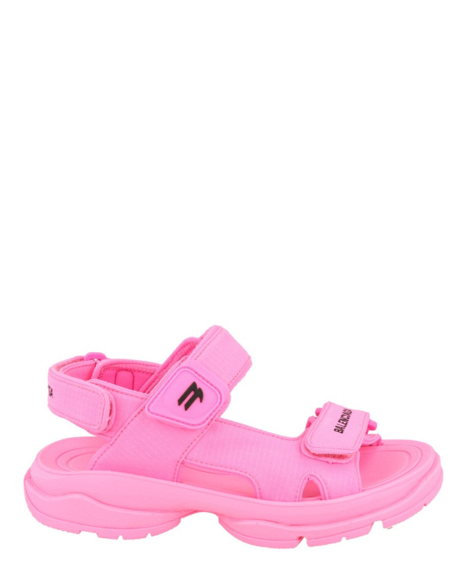 Balenciaga Multi-Strap Pink Sandals With Adjustable Closure And Rugged Sole
