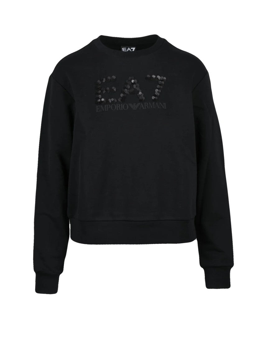 Ea7 Emporio Armani Crew Neck Sweatshirt With Rhinestone Logo Detail