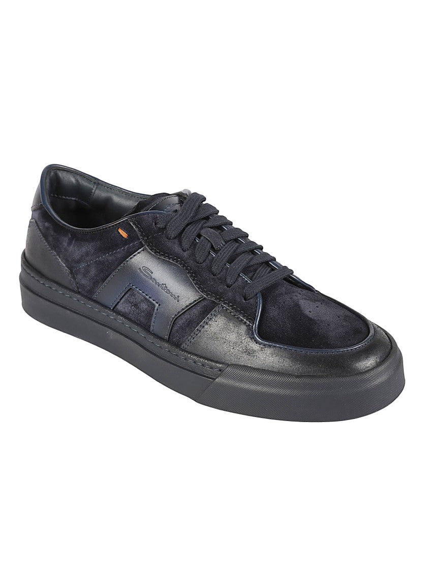 Santoni Dbs Sport Black Low-Top Calfskin Sneakers