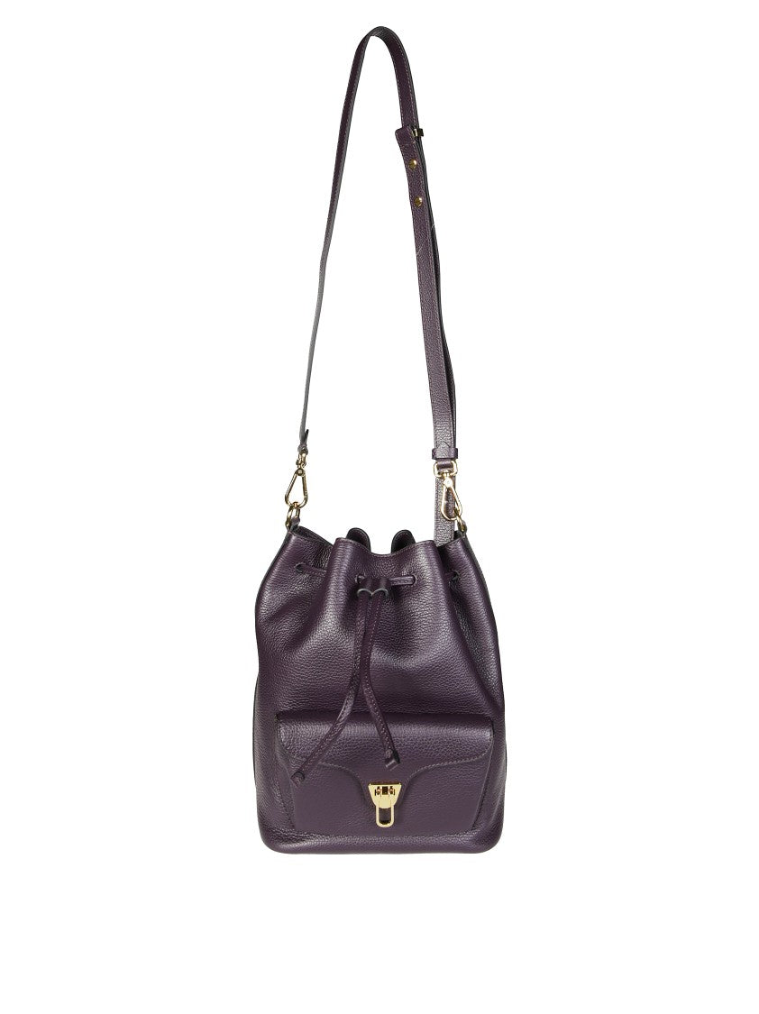 Coccinelle Bucket-Style Backpack In Textured Burgundy Leather