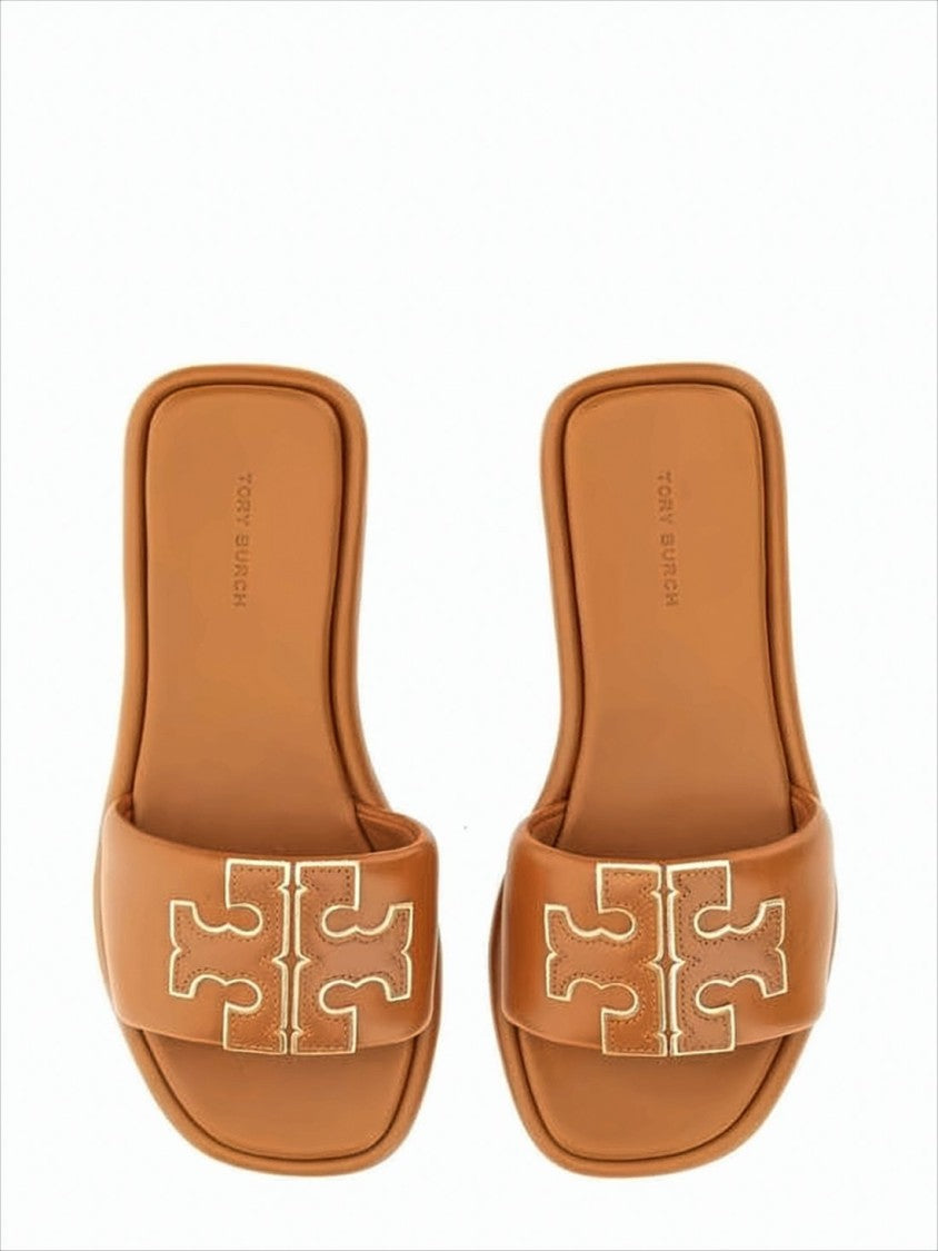 Tory Burch Smooth Leather Slides With Stitched Logo Detail