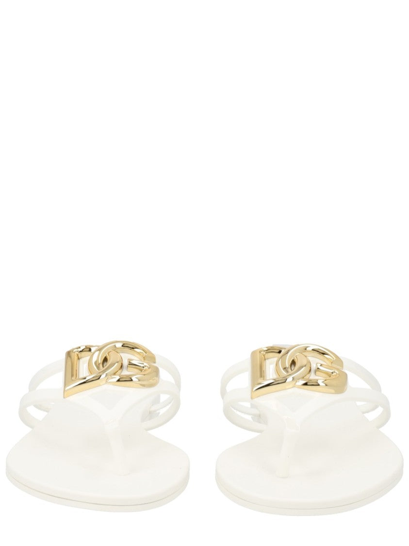 Dolce & Gabbana Gold Logo Tpu Thong Sandals