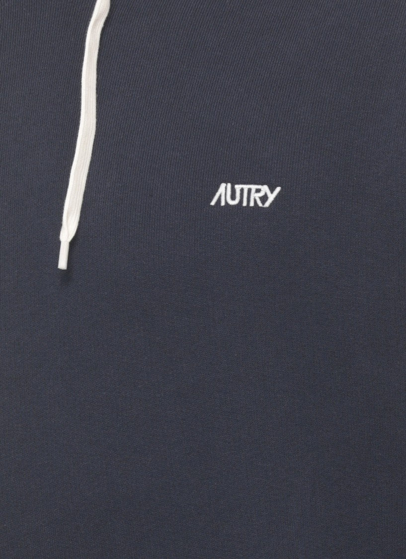 Autry Blue Embroidered Logo Cotton Hoodie