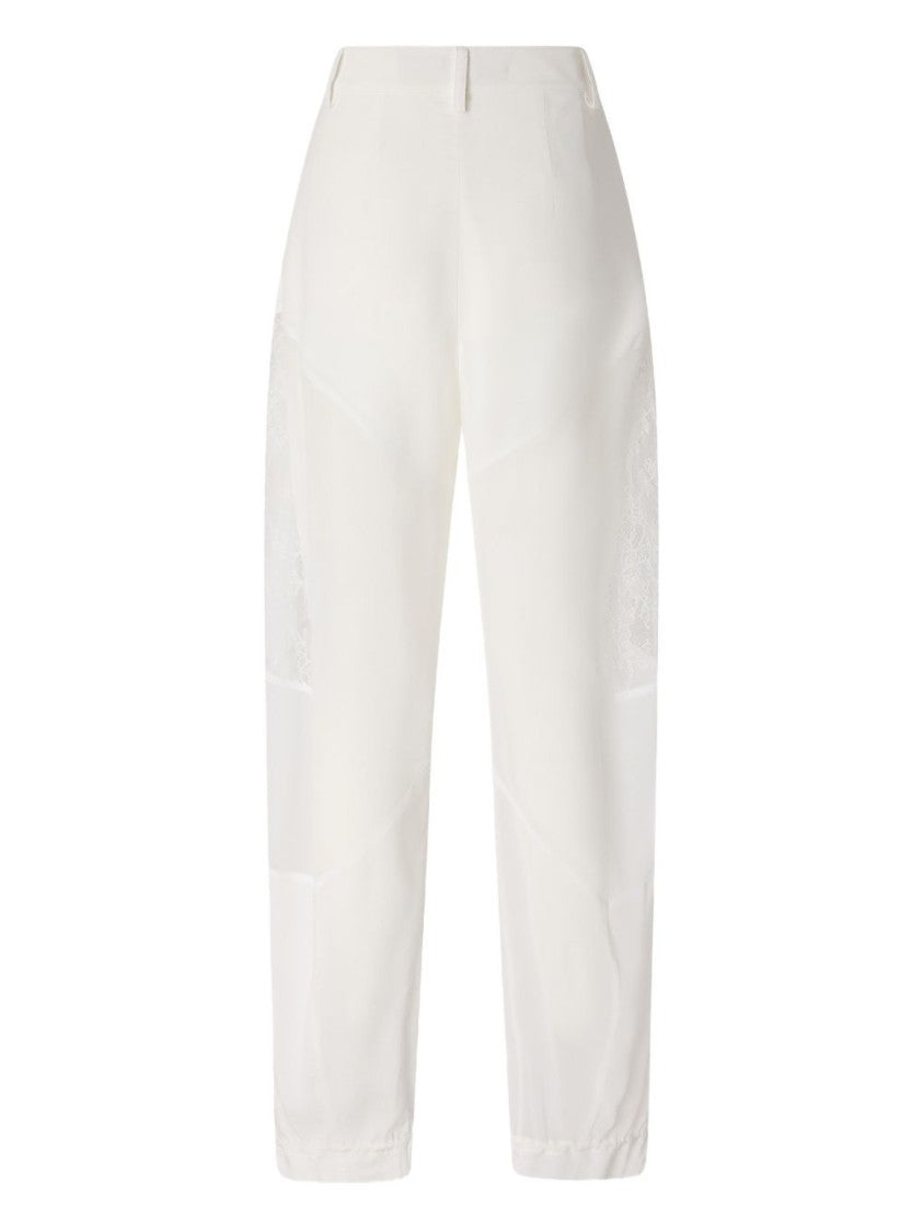 Pinko Tailored White Trousers With Lace Panel Details