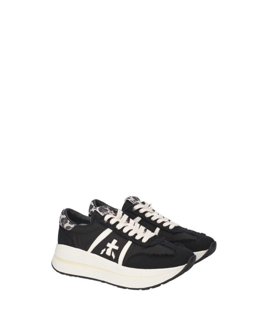 Premiata Black Sparkling Details Leather Sneakers