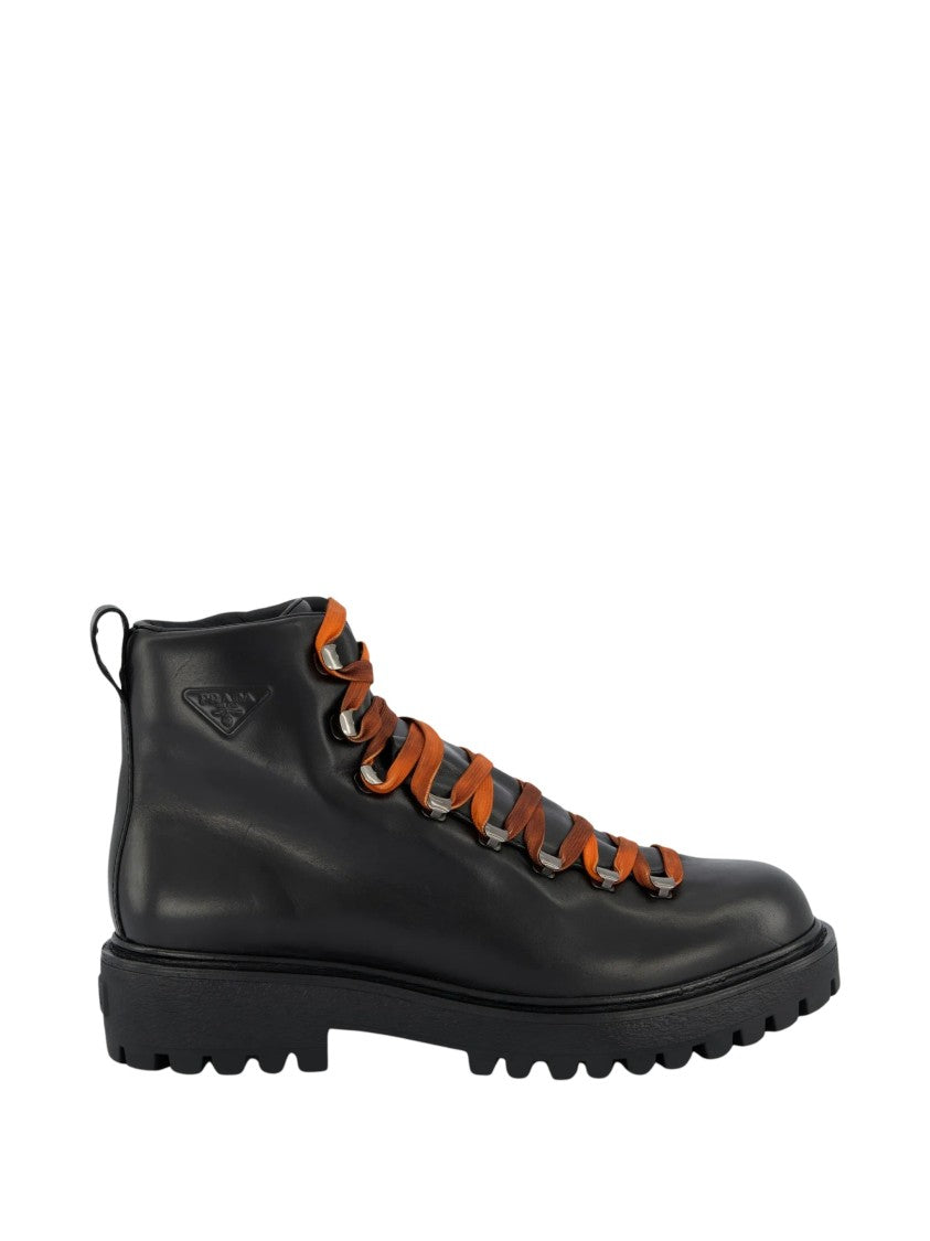 Prada Black Leather Ankle Boots With Chunky Rubber Sole