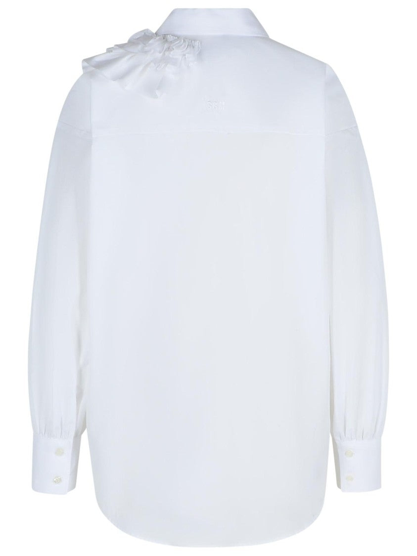 Msgm Ornamental Draped White Cotton Shirt
