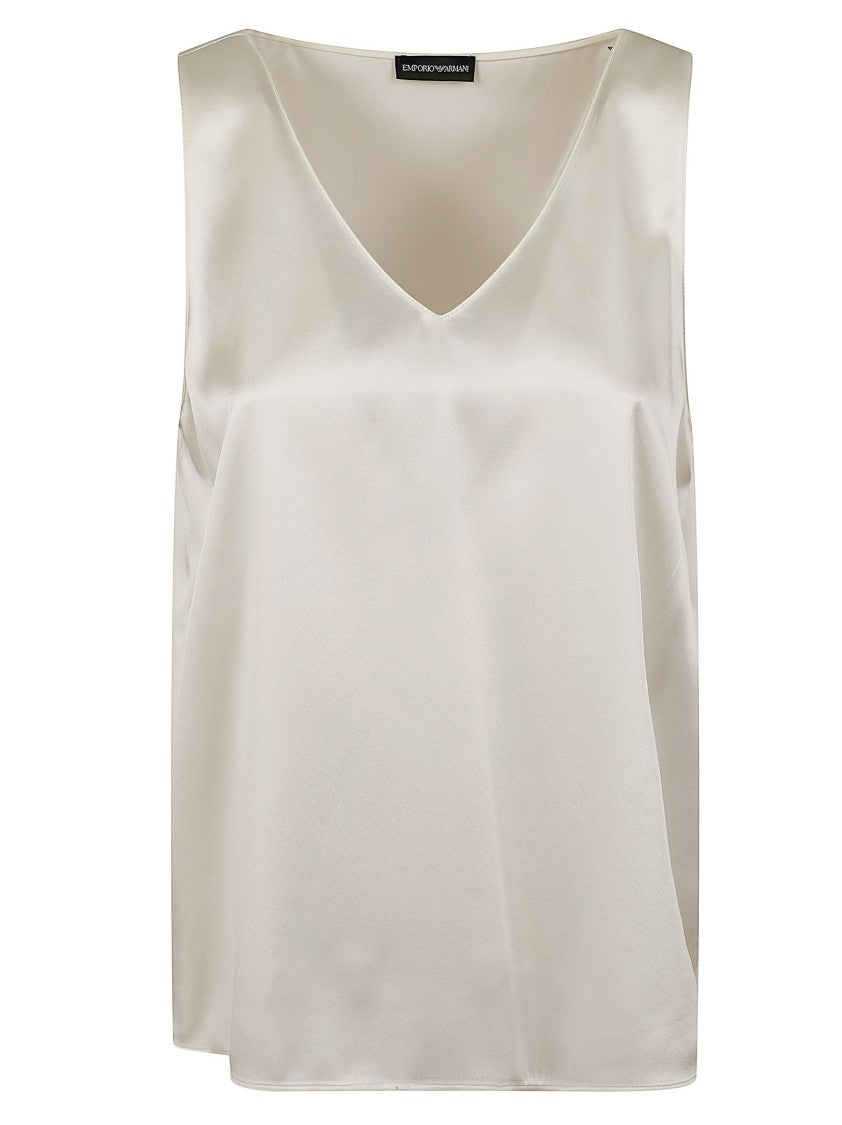 Emporio Armani Sleeveless Satin Top With Refined V-Neck