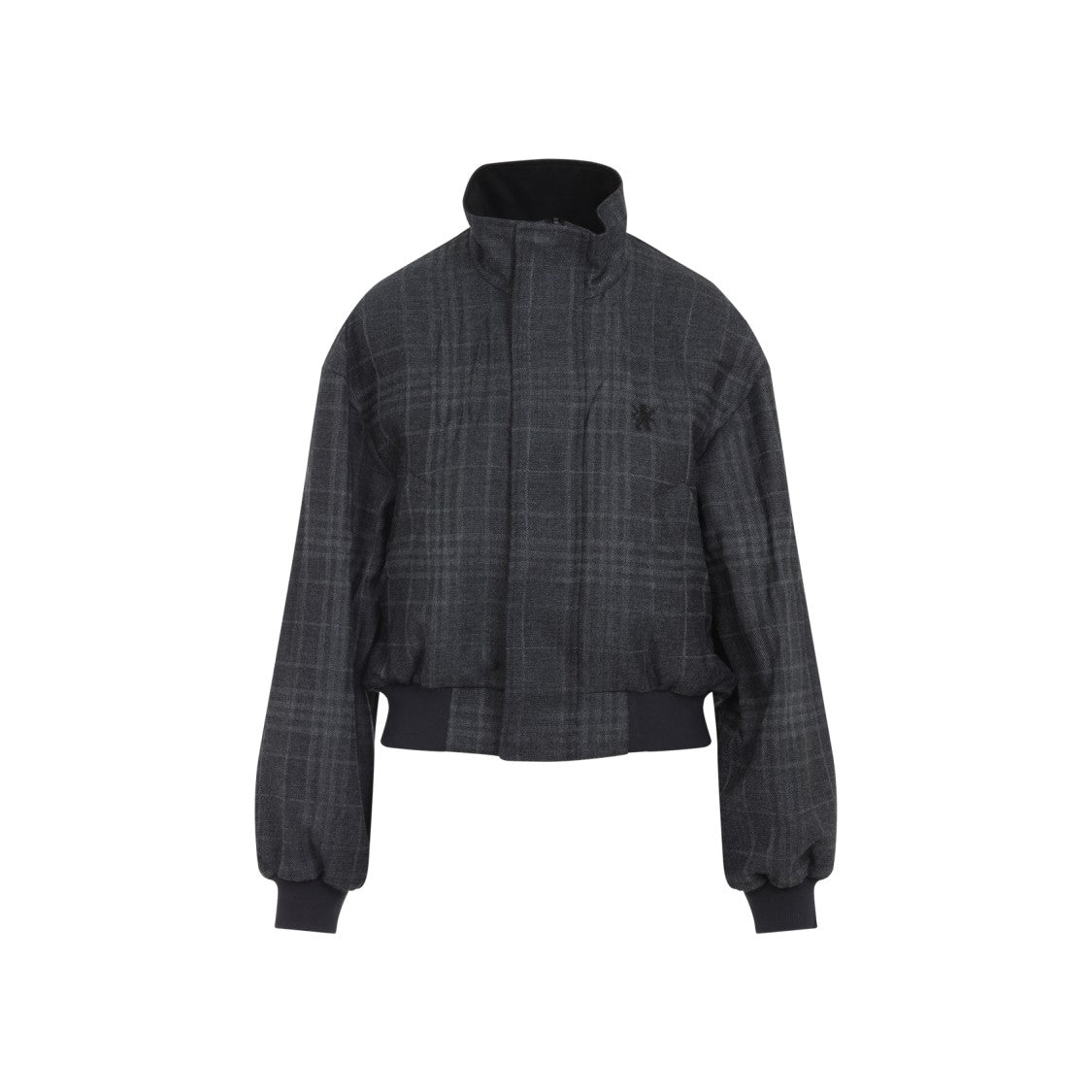 Balenciaga Cropped Plaid Jacket With High Collar