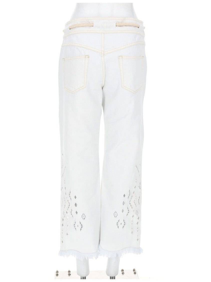 Isabel Marant Neutrals Alison Drawstring Frayed Hem Cotton Pants