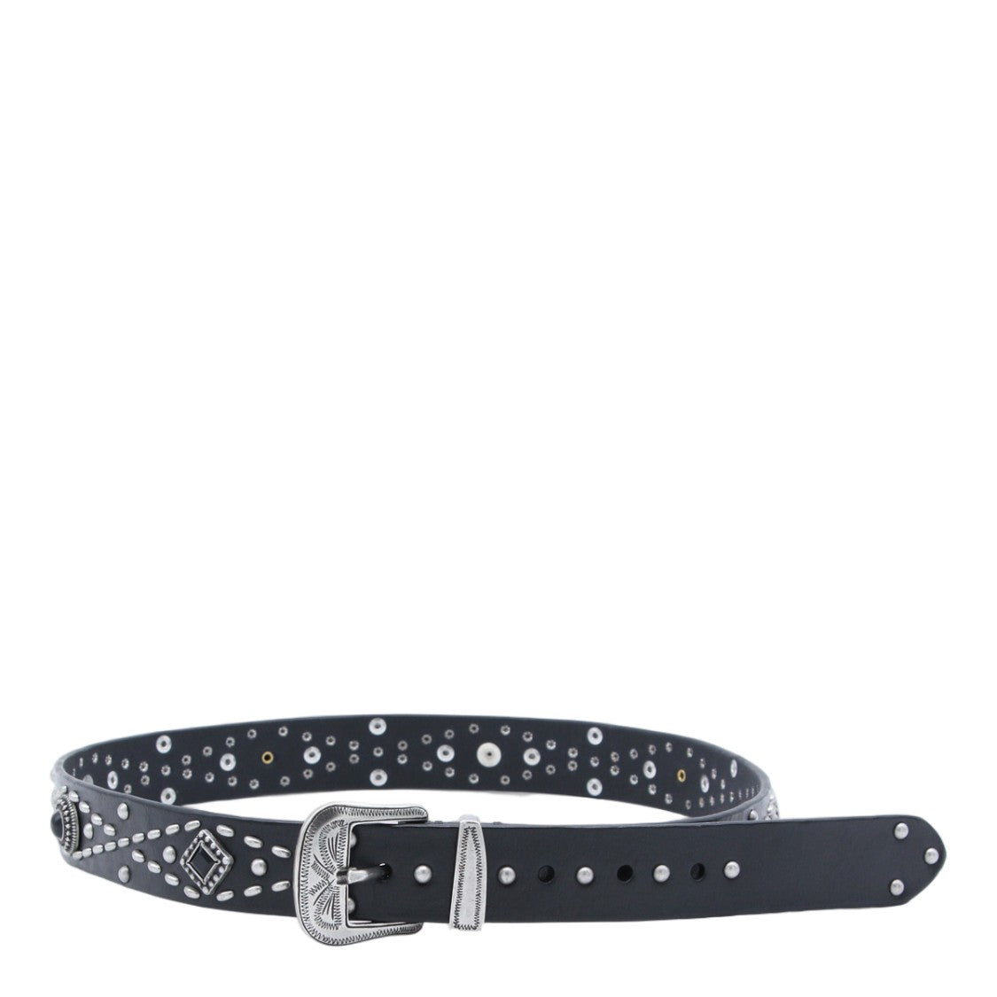 Golden Goose Studded Vintage Silver Leather Belt