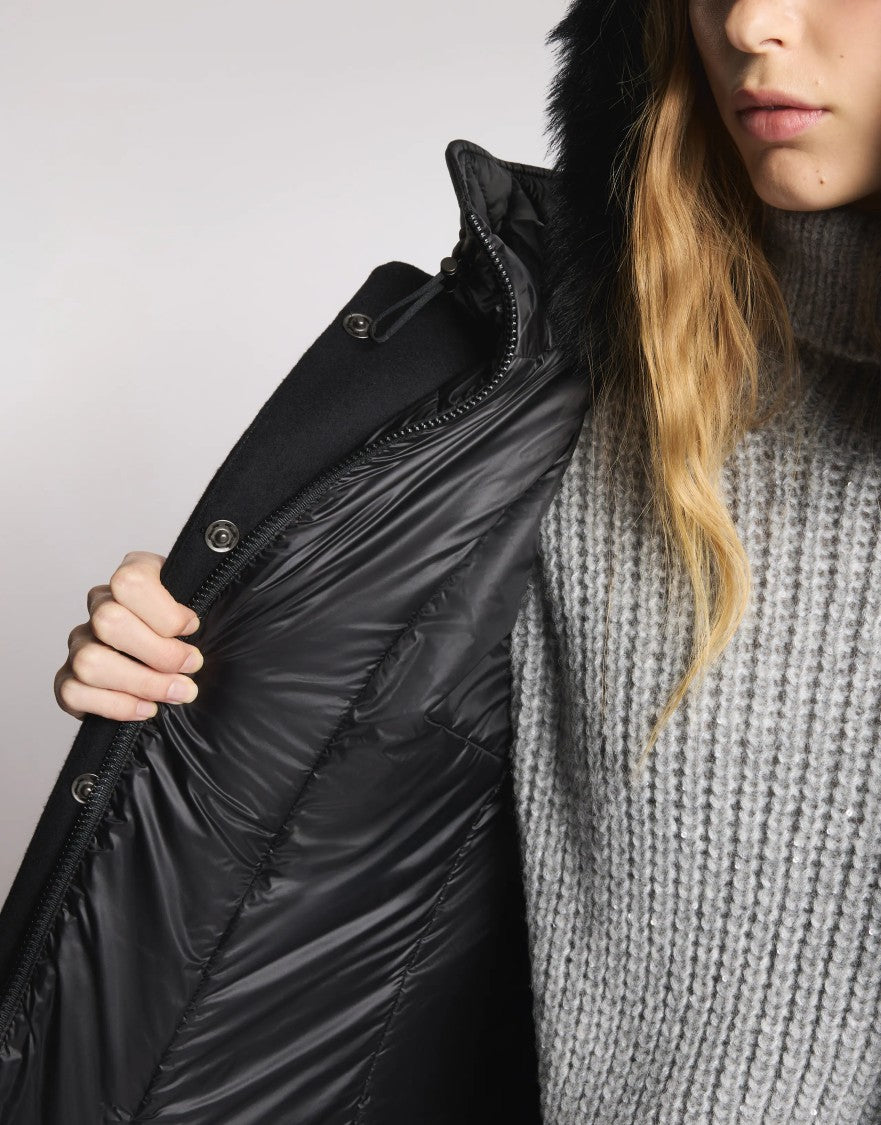 Fay Double-Breasted Toggle Coat With Quilted Hood Lining