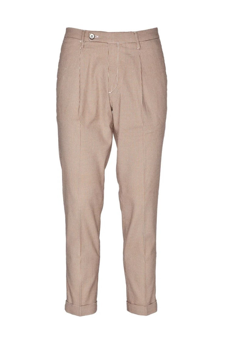 Michael Coal Cropped Slim Fit Brown And White Stripe Linen Stretch Trousers