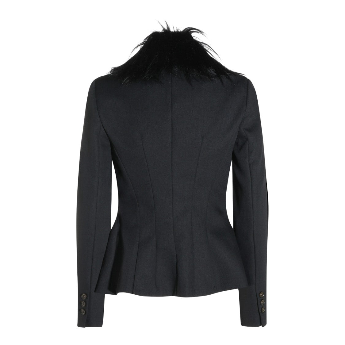 Elisabetta Franchi Black Virgin Wool Blazer With Dramatic Fur Inserts