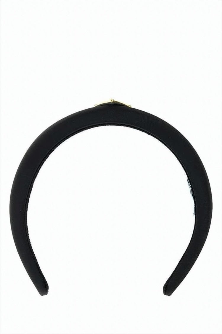 Prada Sleek Padded Headband With Triangular Metal Logo